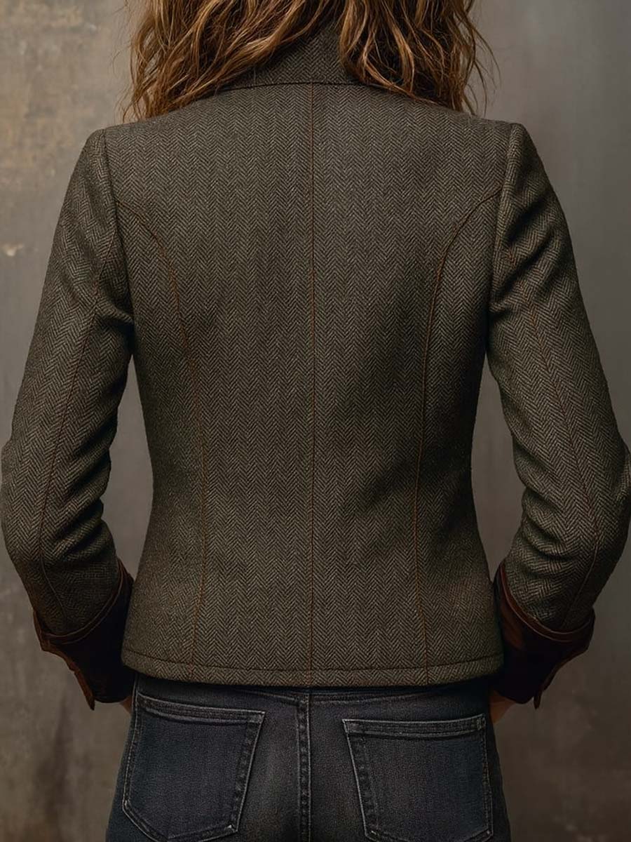 Honorine | Blazer Vintage a Chevron con Bordi a Contrasto