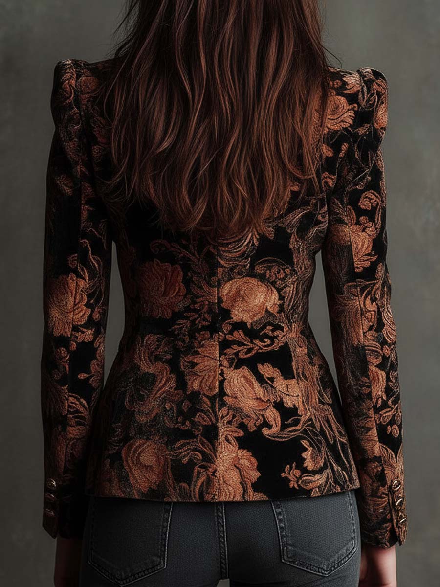 Bertille | Blazer Sartoriale Stampa Floreale Nero e Bronzo