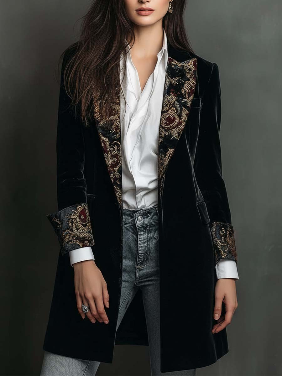 Léontine | Blazer Aderente Stampa Barocca Nera