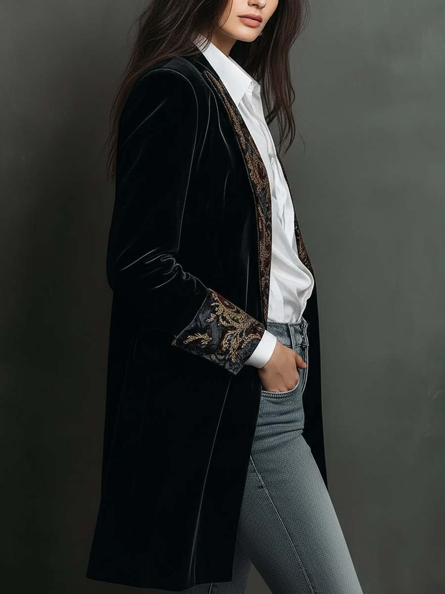 Léontine | Blazer Aderente Stampa Barocca Nera