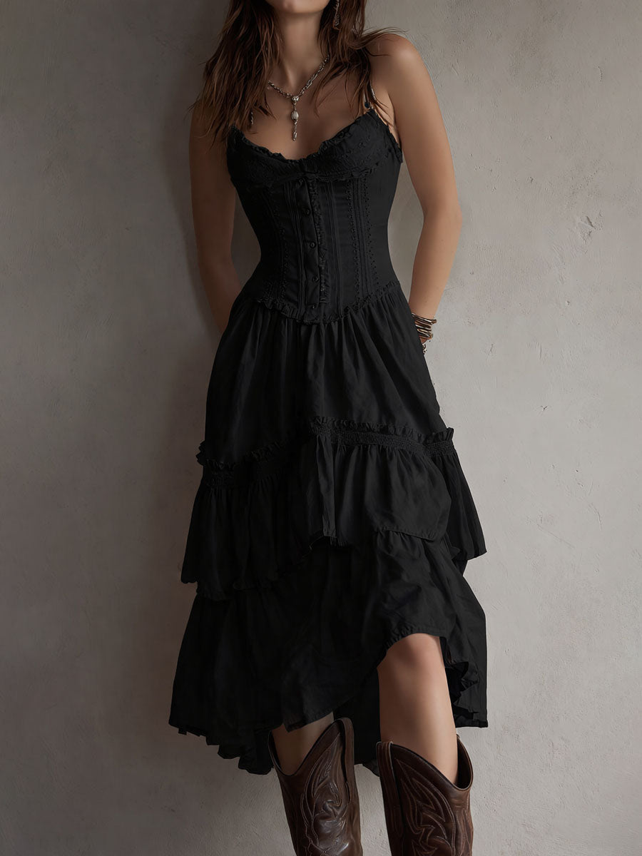 Natalì | Abito Midi Bohémien Retrò con Corsetto e Pizzo