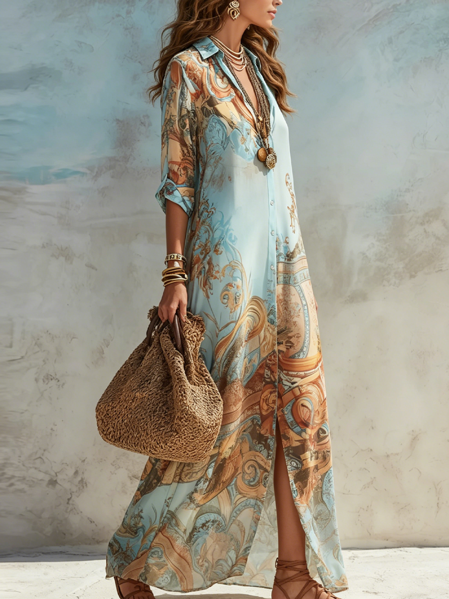 Melina | Abito Maxi Floreale Blu