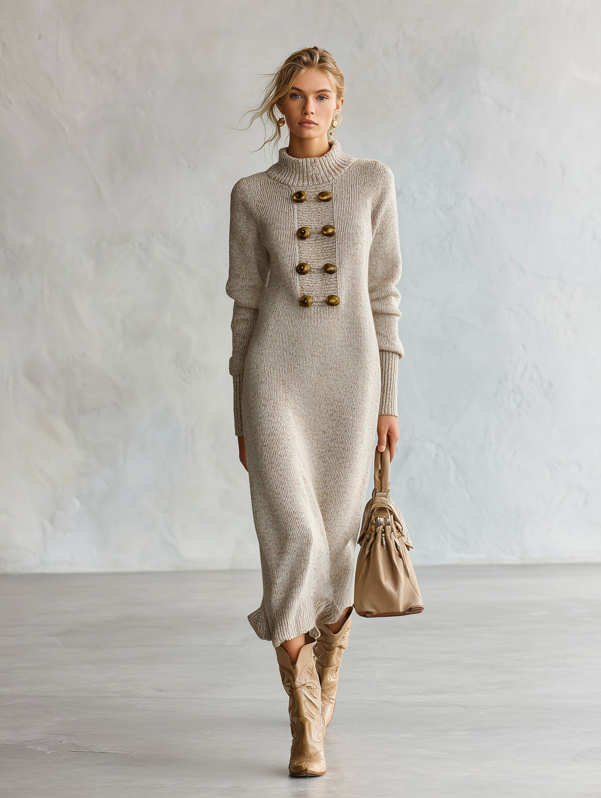 Floriana | Vestito Midi in Maglia con Bottoni