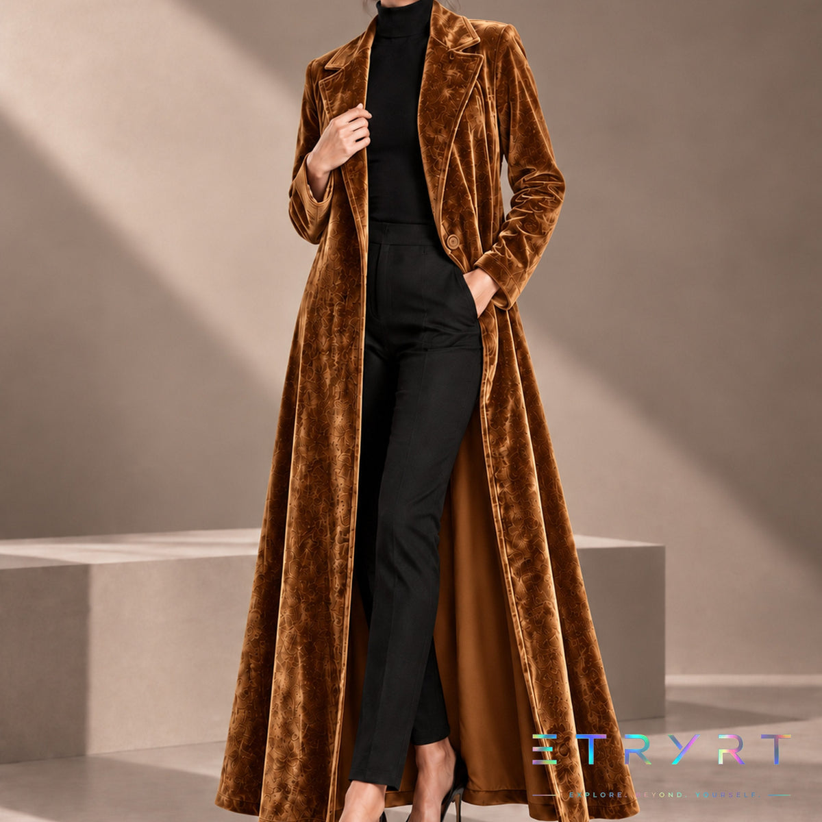 Beatrice | Cappotto Lungo Aperto in Velluto