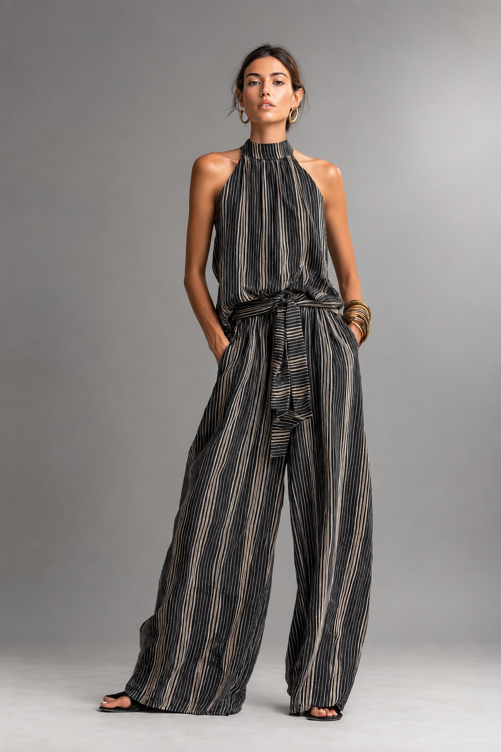 Mariapia | Completo Top Senza Maniche e Pantaloni a Righe