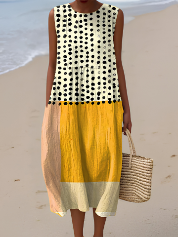 Leah™ Abito Midi Colorblock a Pois