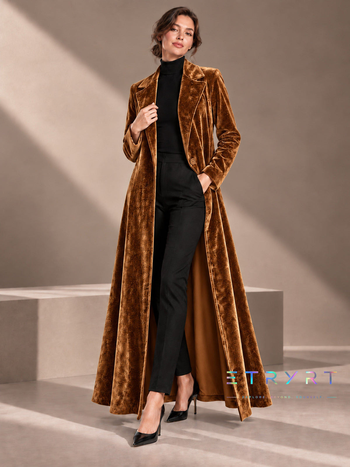 Beatrice | Cappotto Lungo Aperto in Velluto