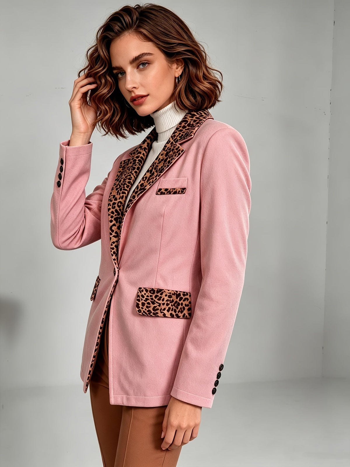 Clementine | Blazer Aderente in Velluto con Bordo Leopardato