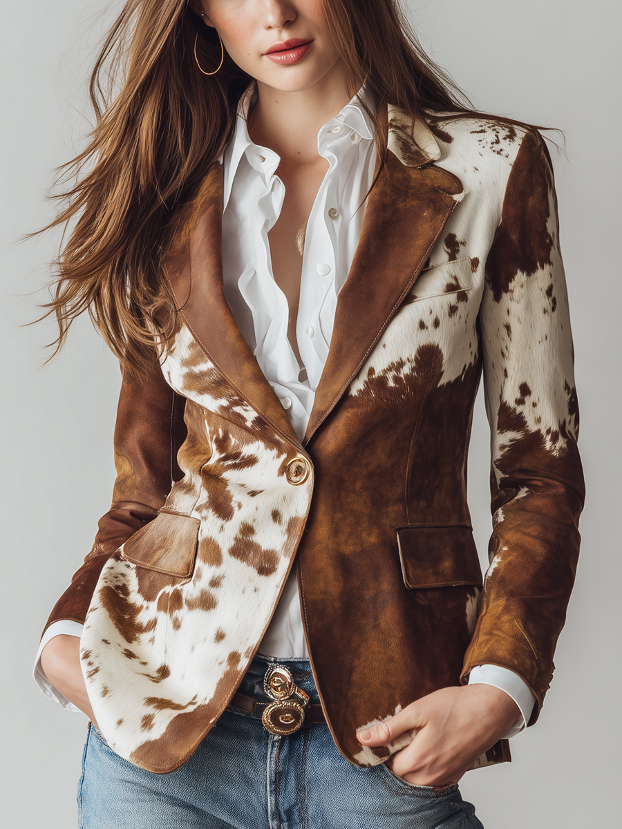 Agathe | Blazer Vintage Stampa Mucca Eco-Sostenibile