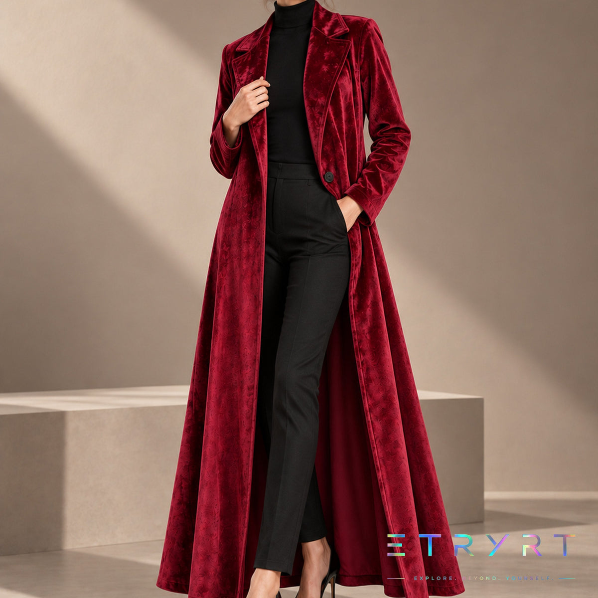 Beatrice | Cappotto Lungo Aperto in Velluto