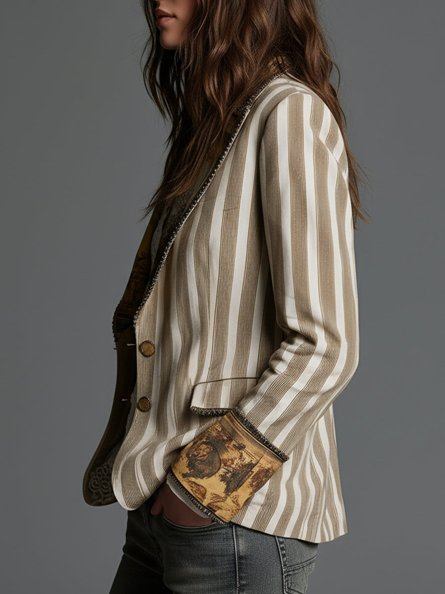 Suzanne | Blazer Boho a Righe con Collo Stampato