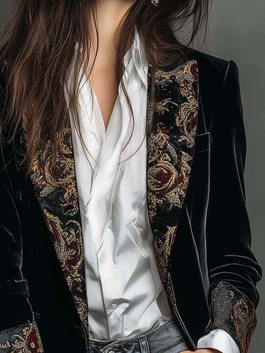 Léontine | Blazer Aderente Stampa Barocca Nera