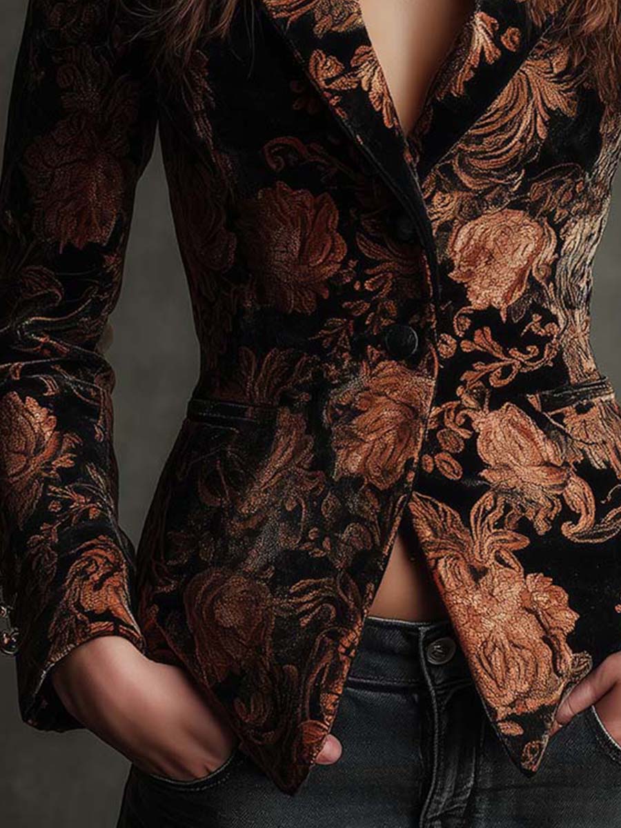 Bertille | Blazer Sartoriale Stampa Floreale Nero e Bronzo