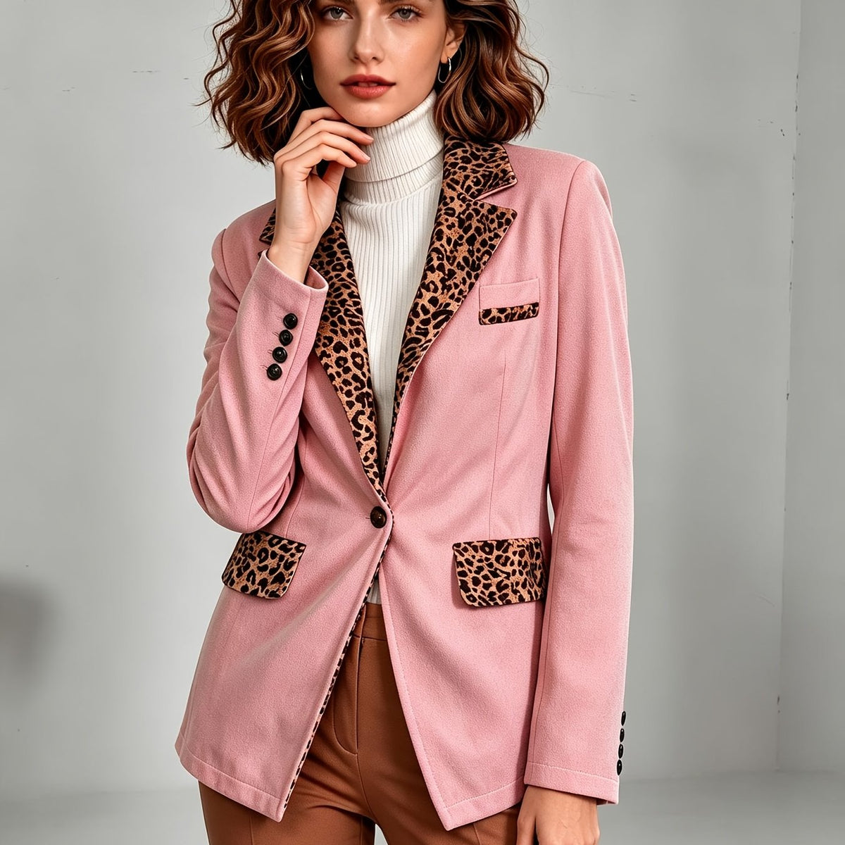 Clementine | Blazer Aderente in Velluto con Bordo Leopardato