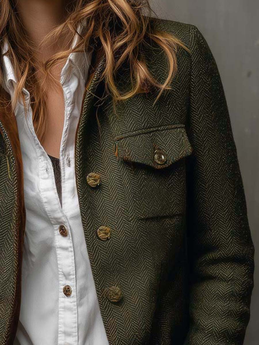 Honorine | Blazer Vintage a Chevron con Bordi a Contrasto