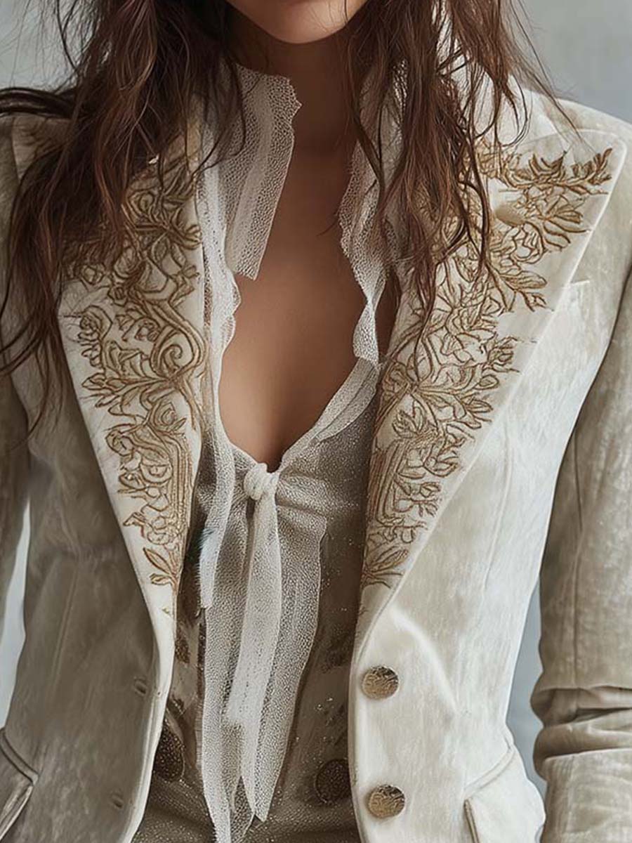 Constance | Blazer Sartoriale Ricamato Avorio