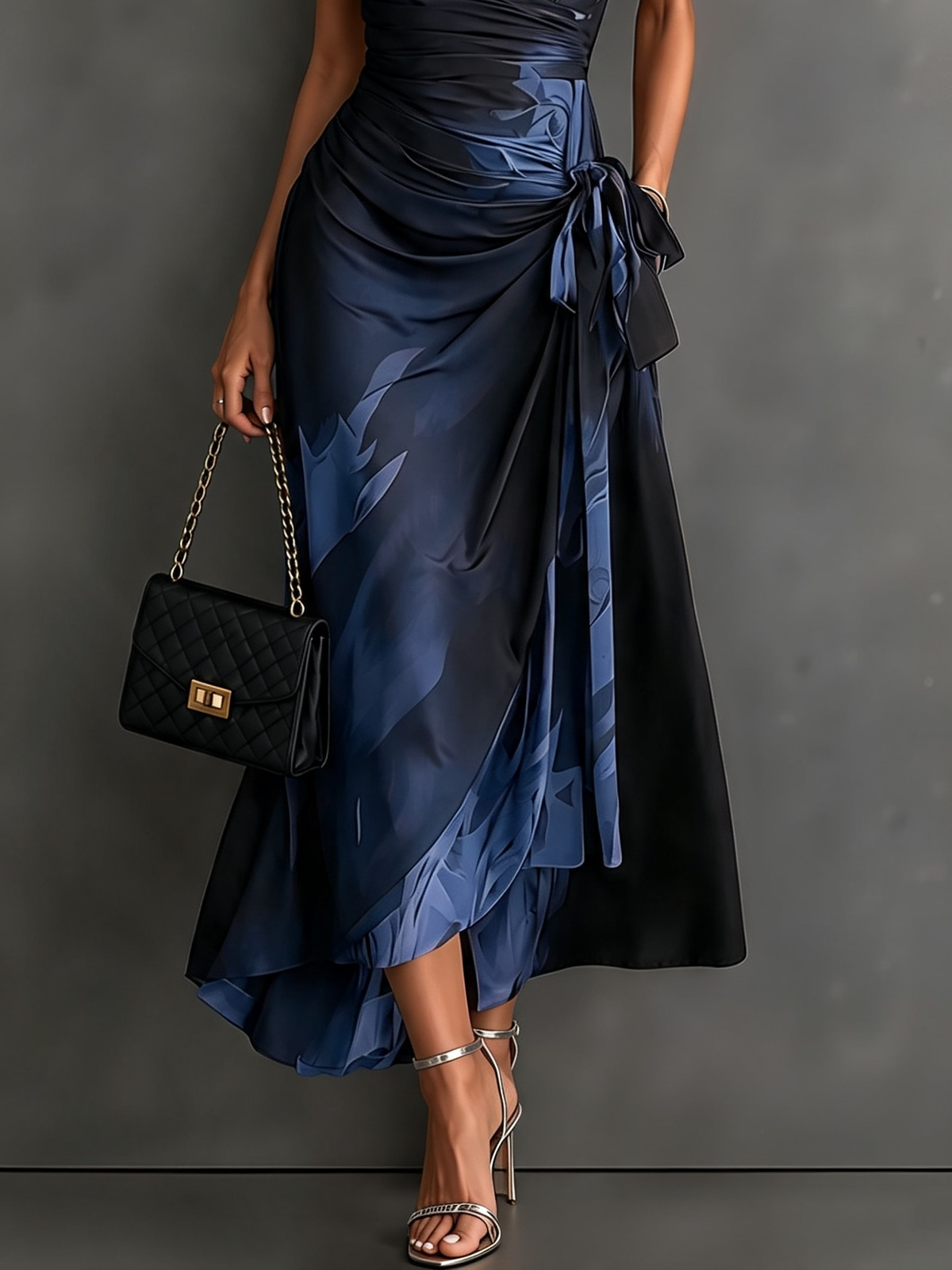 Camilla | Abito Midi a Portafoglio in Stampa Astratta, Blu