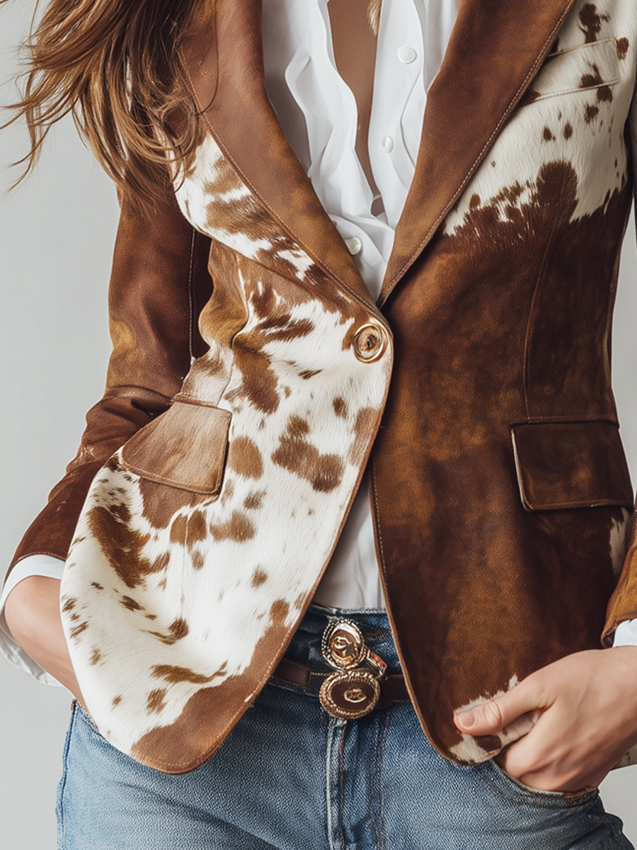 Agathe | Blazer Vintage Stampa Mucca Eco-Sostenibile