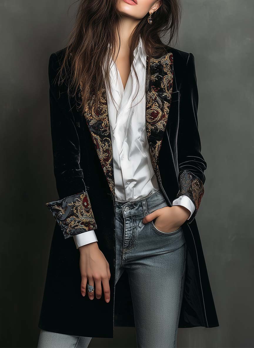 Léontine | Blazer Aderente Stampa Barocca Nera