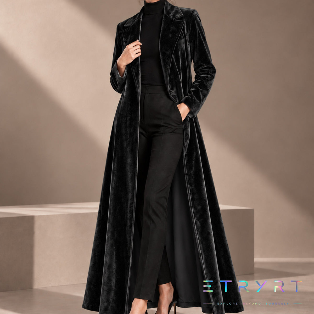 Beatrice | Cappotto Lungo Aperto in Velluto