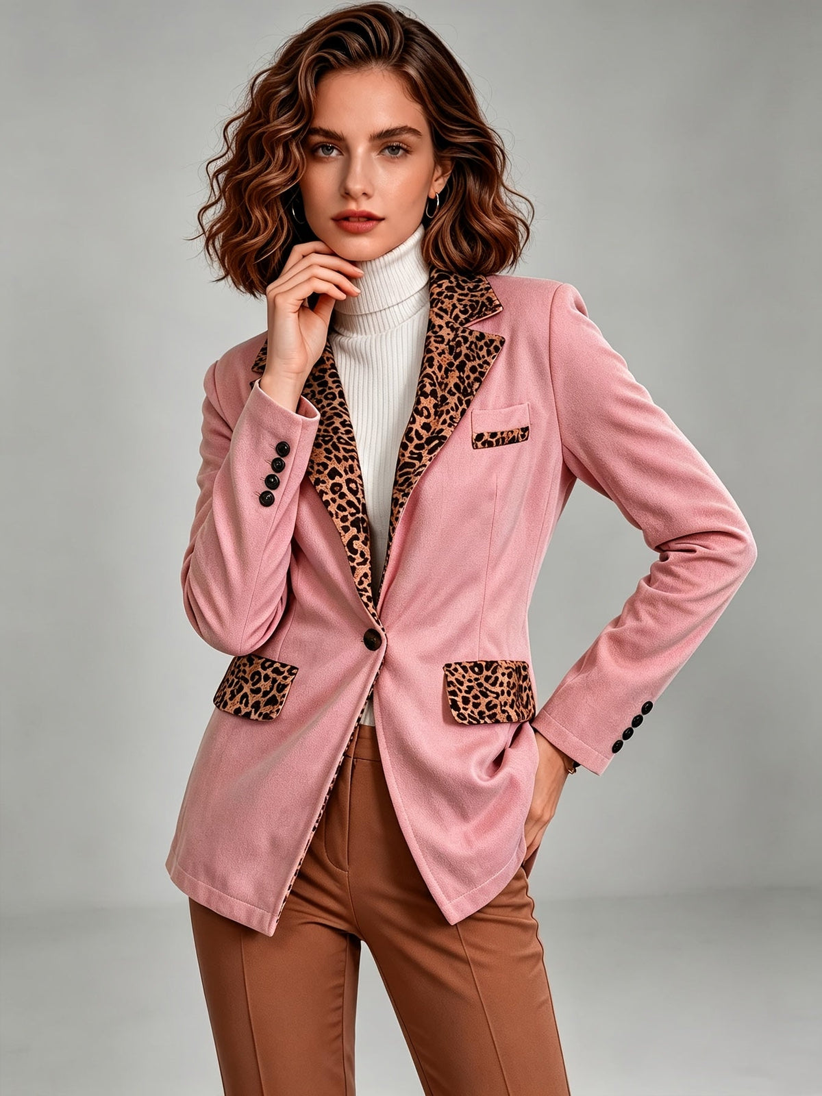 Clementine | Blazer Aderente in Velluto con Bordo Leopardato
