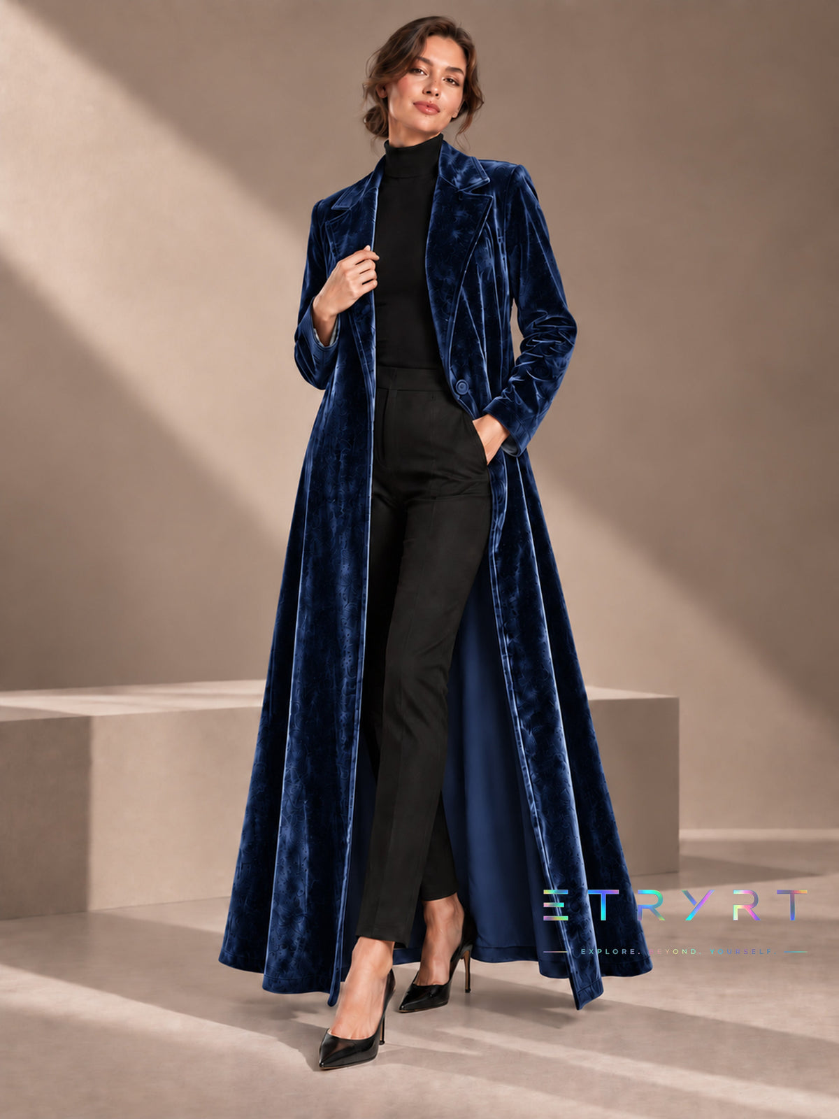 Beatrice | Cappotto Lungo Aperto in Velluto