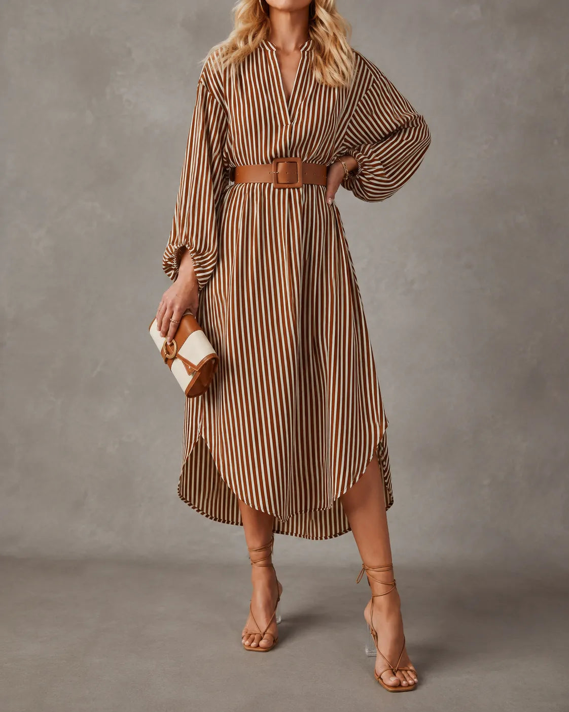 Xanthi | Abito Camicia a Righe Midi con Cintura