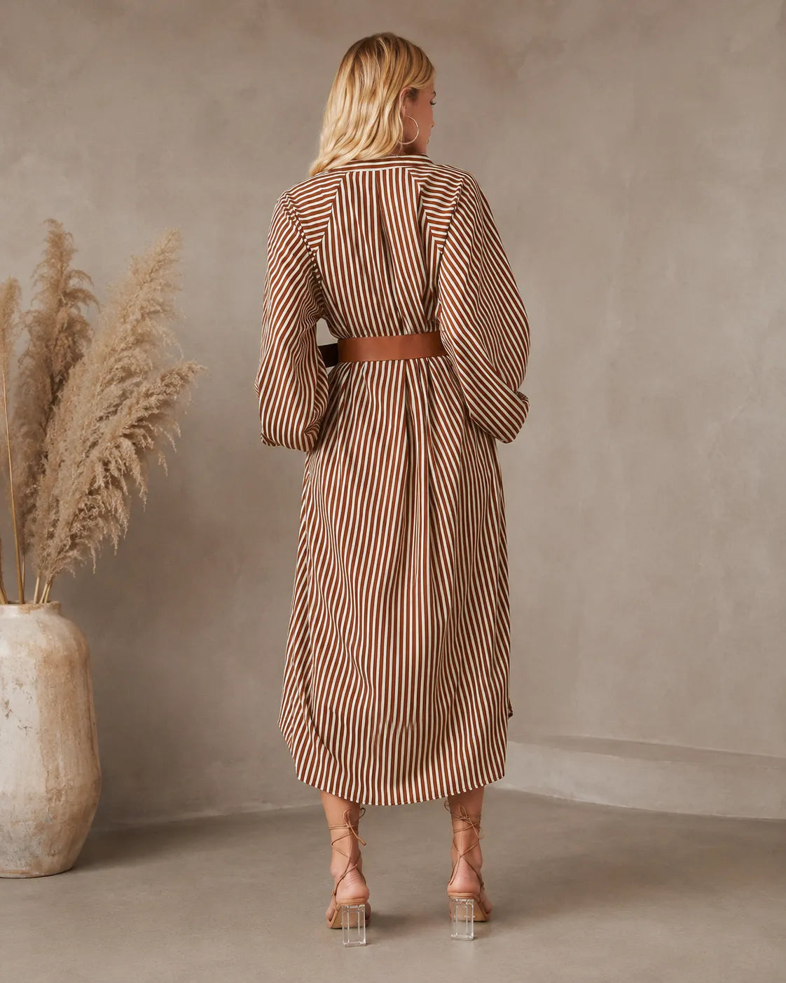 Xanthi | Abito Camicia a Righe Midi con Cintura