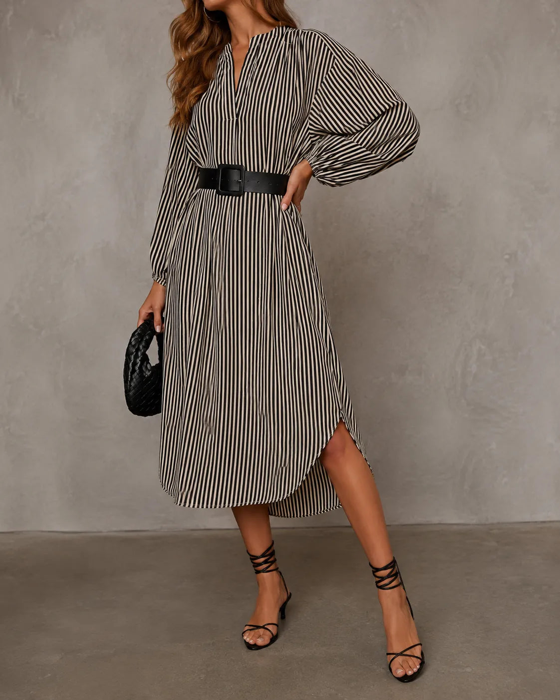 Xanthi | Abito Camicia a Righe Midi con Cintura