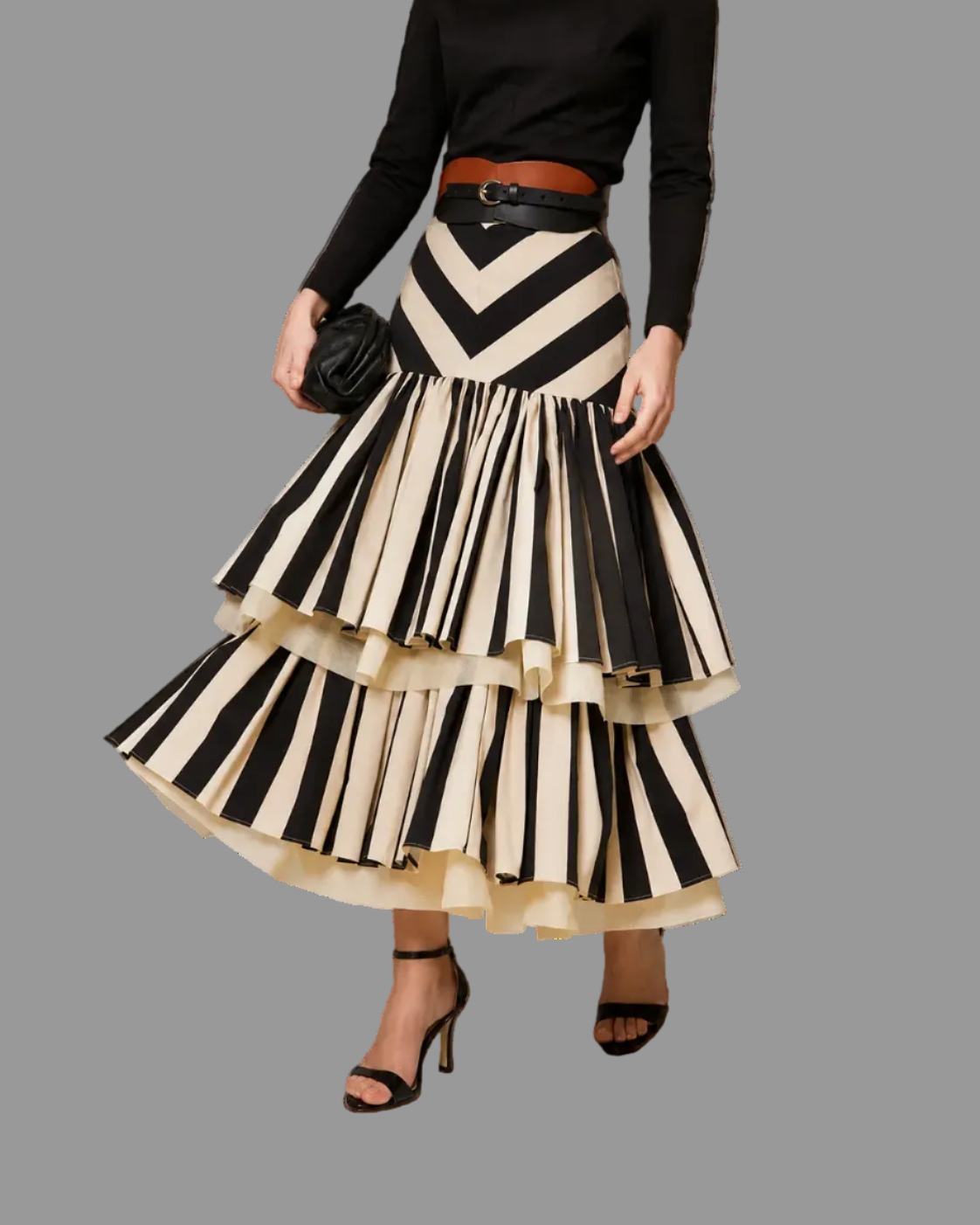 Rosamaria | Gonna Midi a Righe in Contrasto