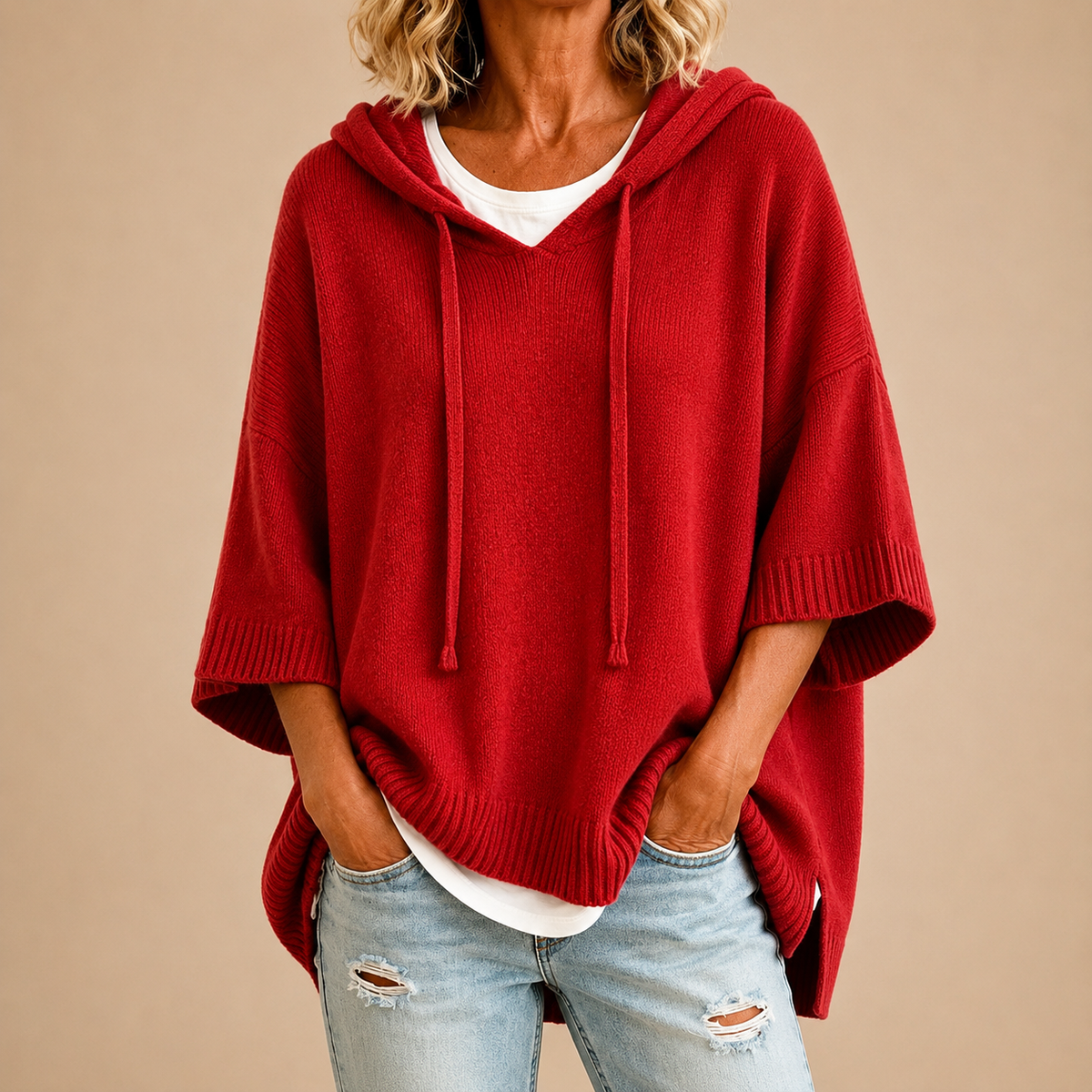 Mirella | Poncho in Maglia con Cappuccio