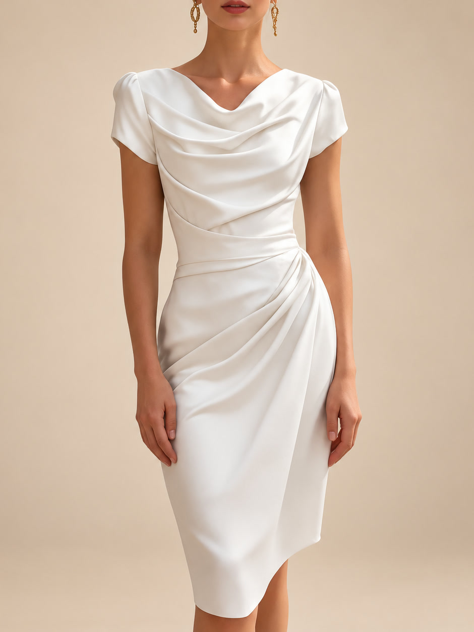 Rosalinda | Abito Midi con Scollo a Cascata e Drappeggio sul Fianco