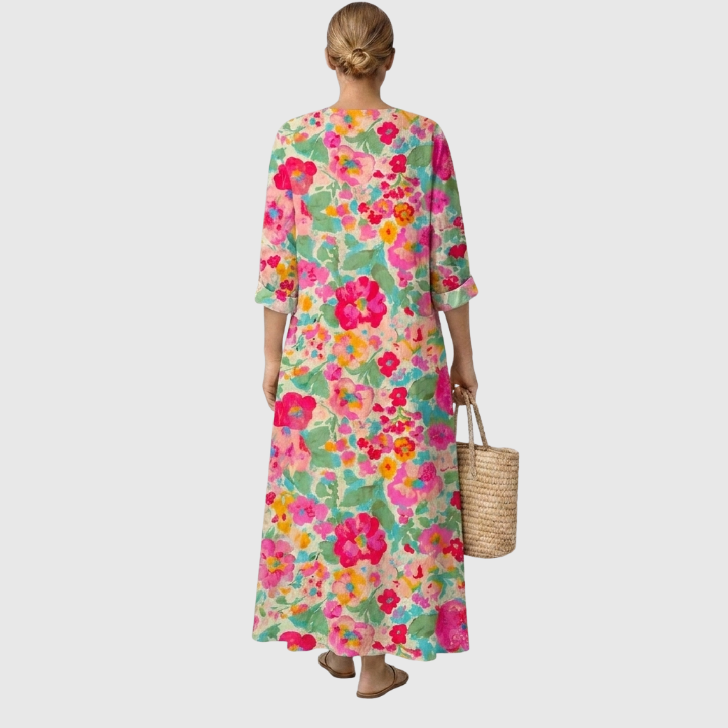 Abito elegante rosa con stampa floreale