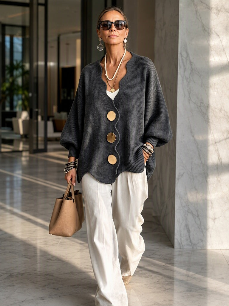 Elvira | Cardigan in Maglia con Bottoni e Scollo a V