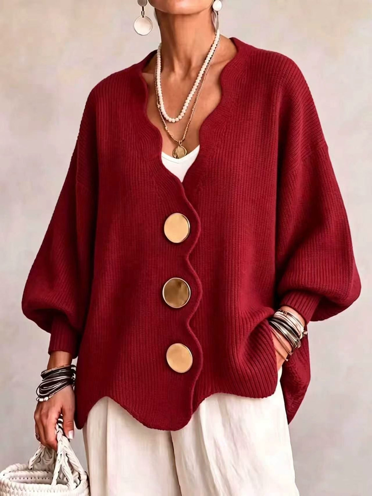 Elvira | Cardigan in Maglia con Bottoni e Scollo a V