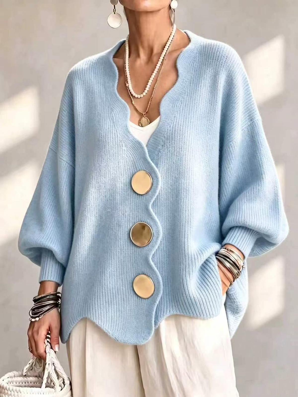 Elvira | Cardigan in Maglia con Bottoni e Scollo a V