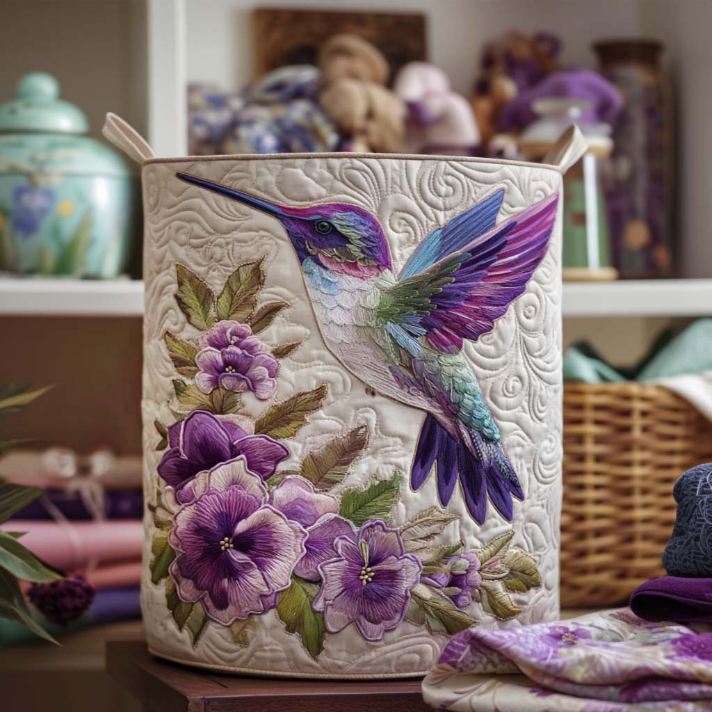 Colibrì e Fiori | Cesto Portaoggetti Trapuntato