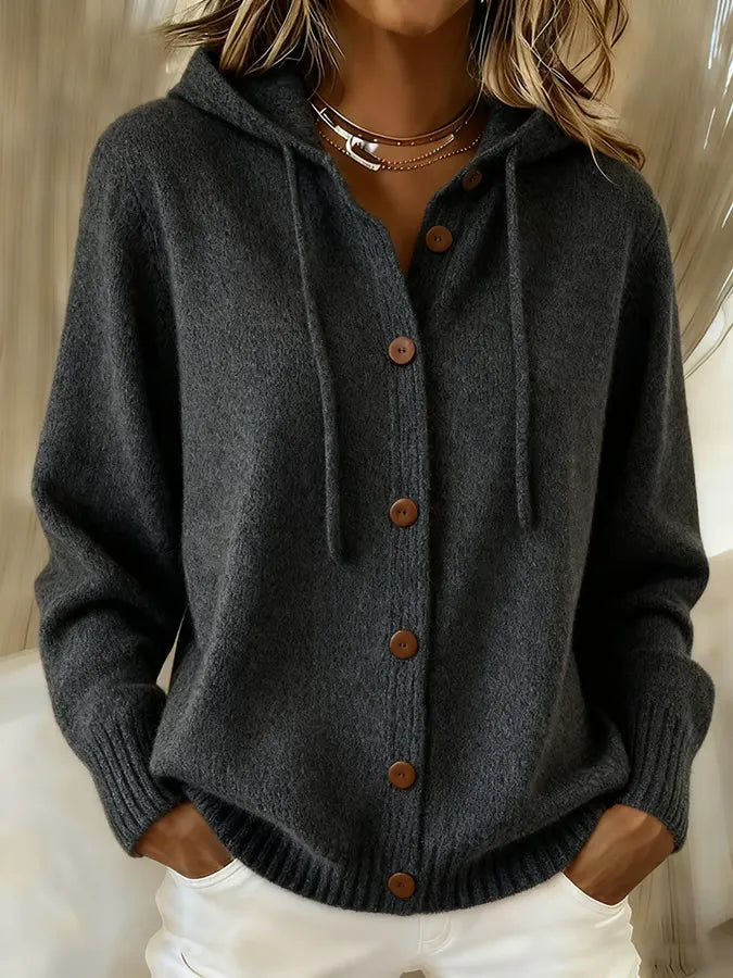 Brenda™ | Gilet con bottoni morbido e con cappuccio