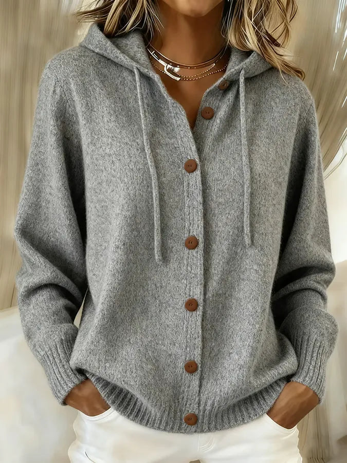 Brenda™ | Gilet con bottoni morbido e con cappuccio