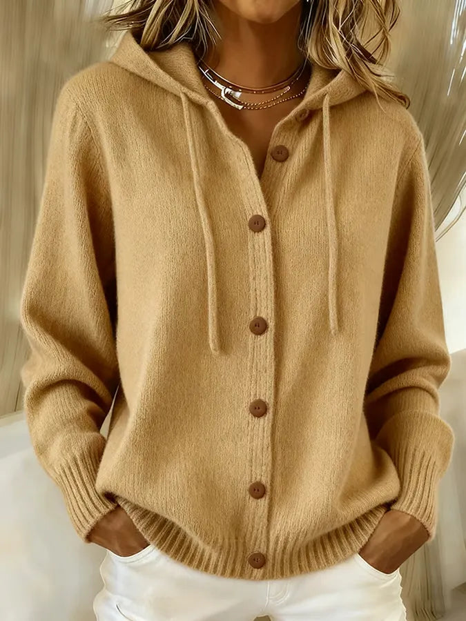 Brenda™ | Gilet con bottoni morbido e con cappuccio