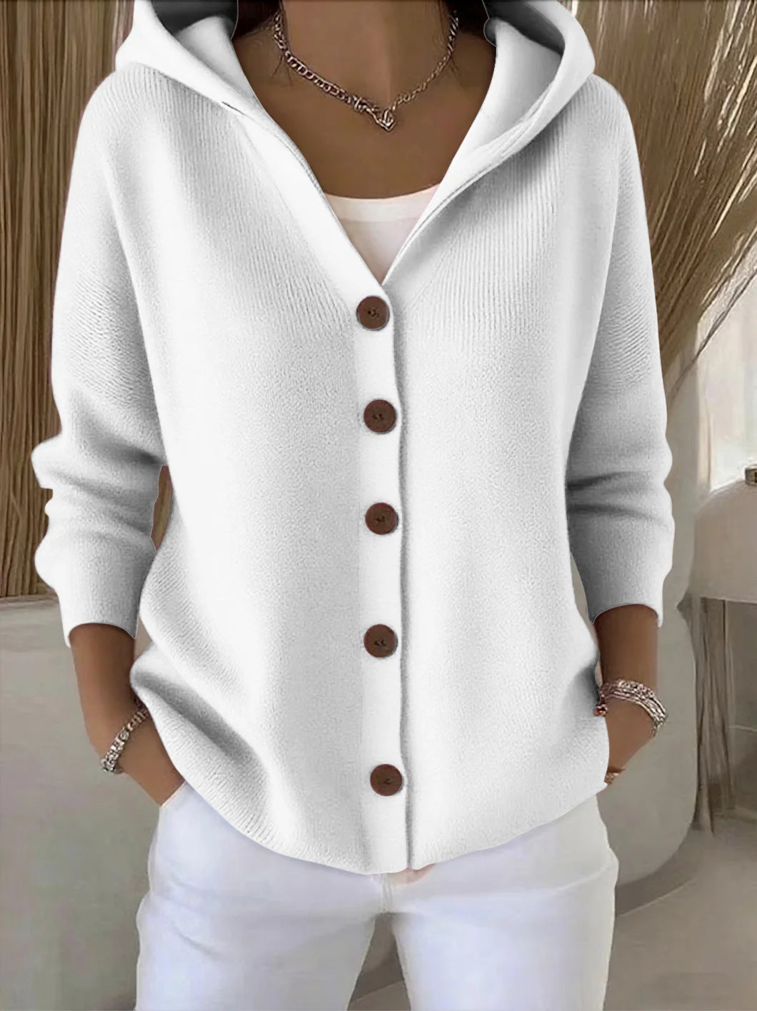 Sylvie™ | Cardigan lavorato a maglia con cappuccio e bottoni