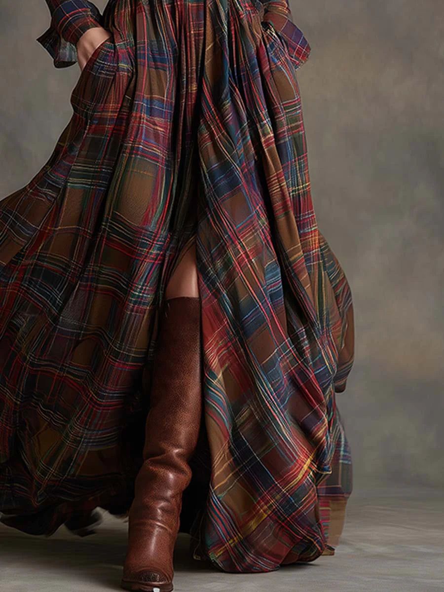 Marianna | Vestito Lungo a Quadri con Cintura