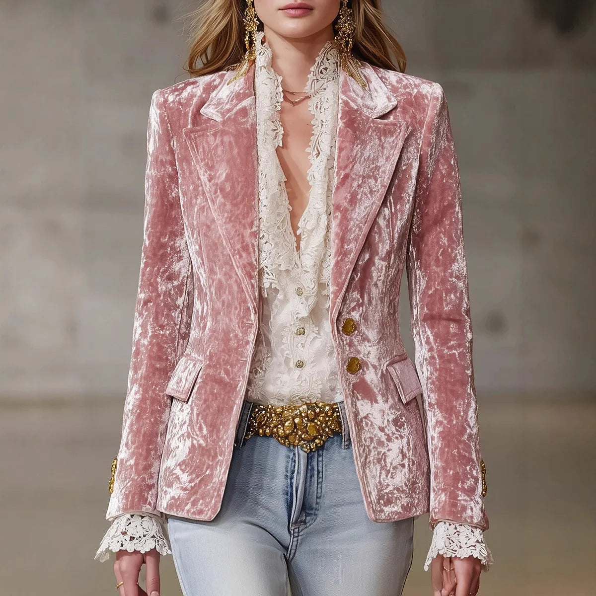 Honoria | Blazer in Velluto con Bordo in Pizzo