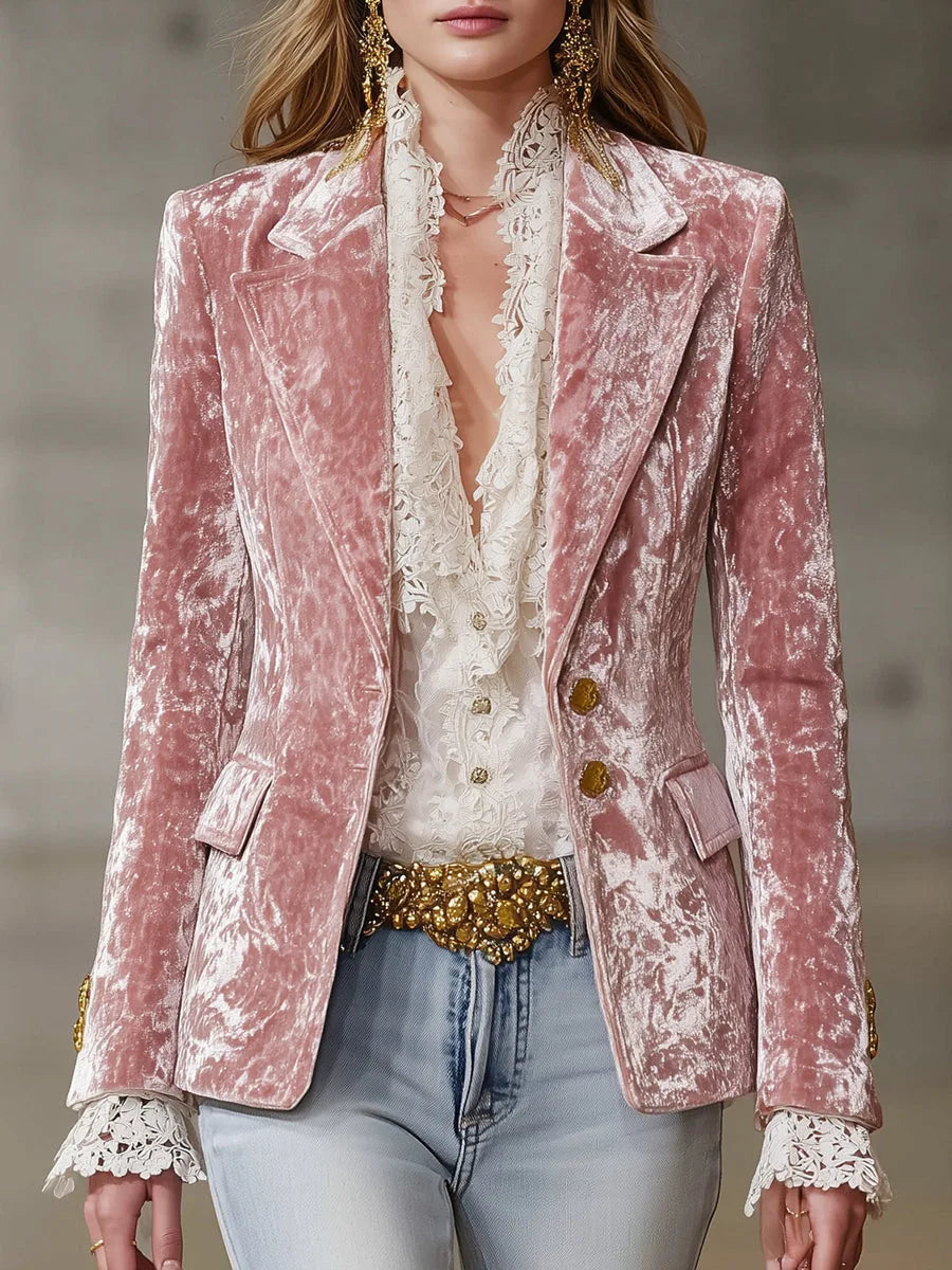 Honoria | Blazer in Velluto con Bordo in Pizzo