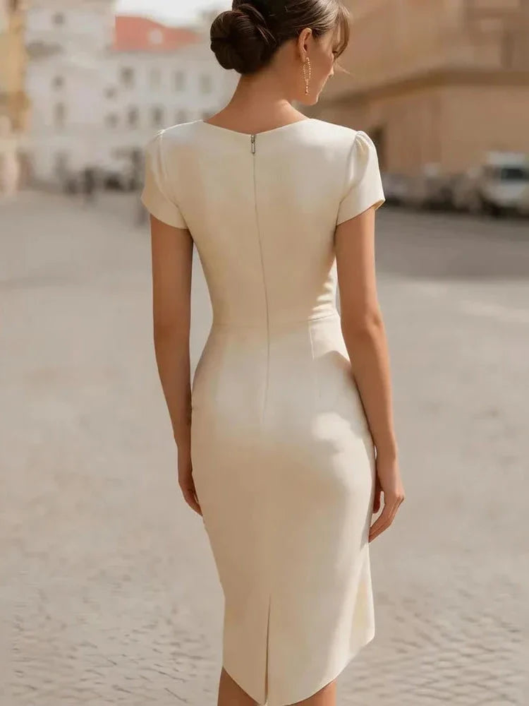 Rosalinda | Abito Midi con Scollo a Cascata e Drappeggio sul Fianco