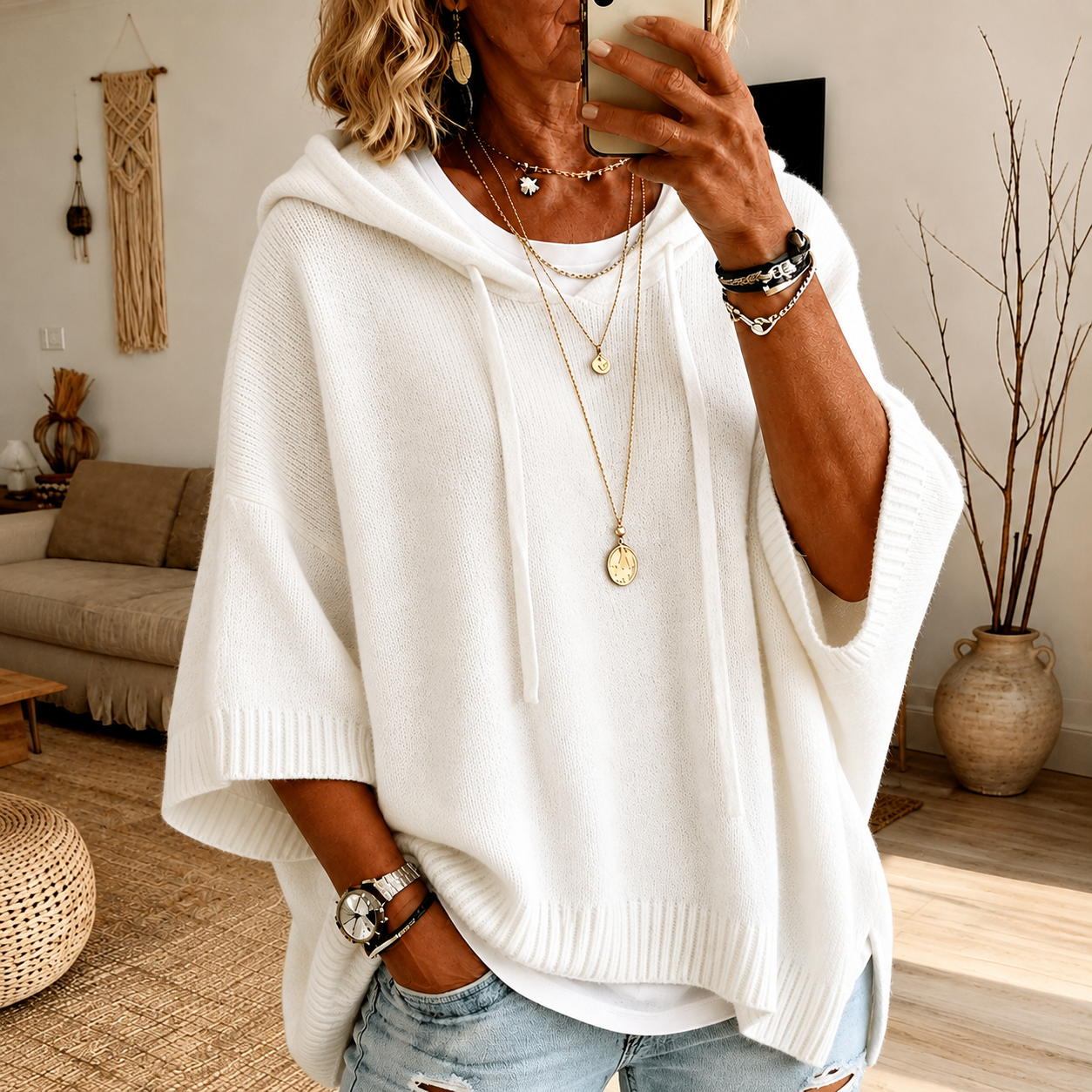 Océane | Pullover Poncho Oversize con Cappuccio