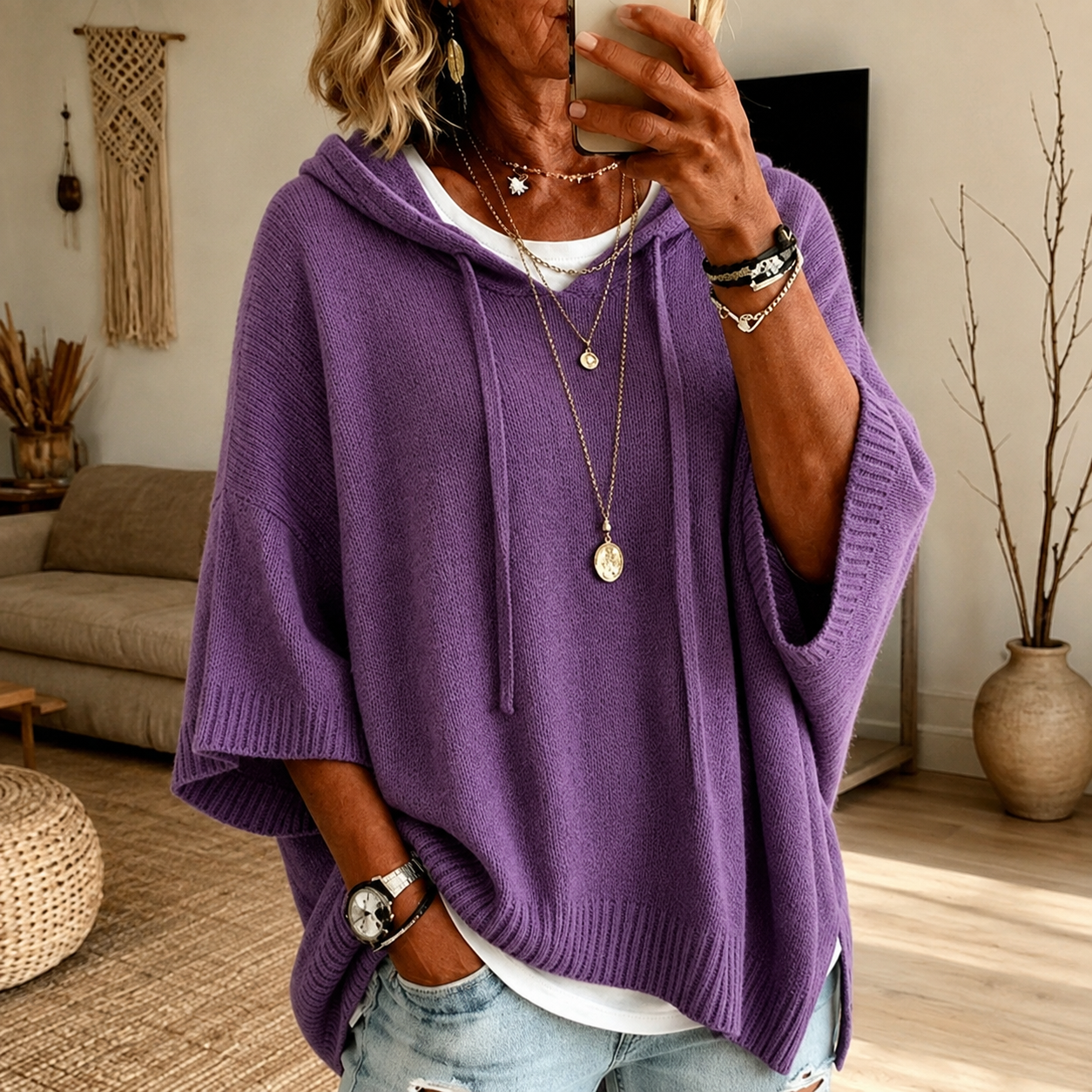 Océane | Pullover Poncho Oversize con Cappuccio