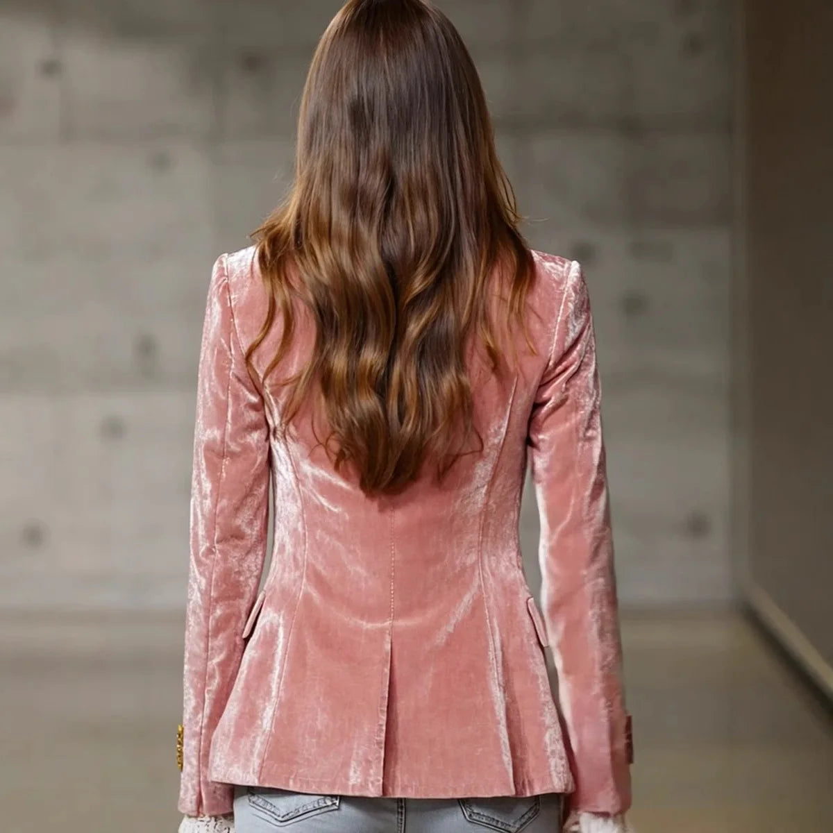Honoria | Blazer in Velluto con Bordo in Pizzo
