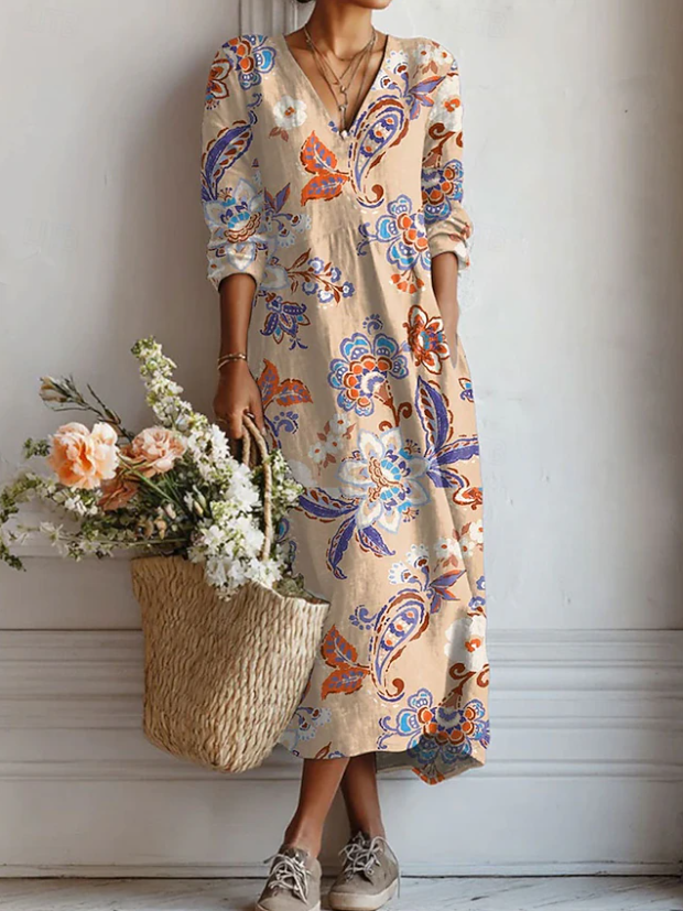 Abito maxi bohemien in ambra
