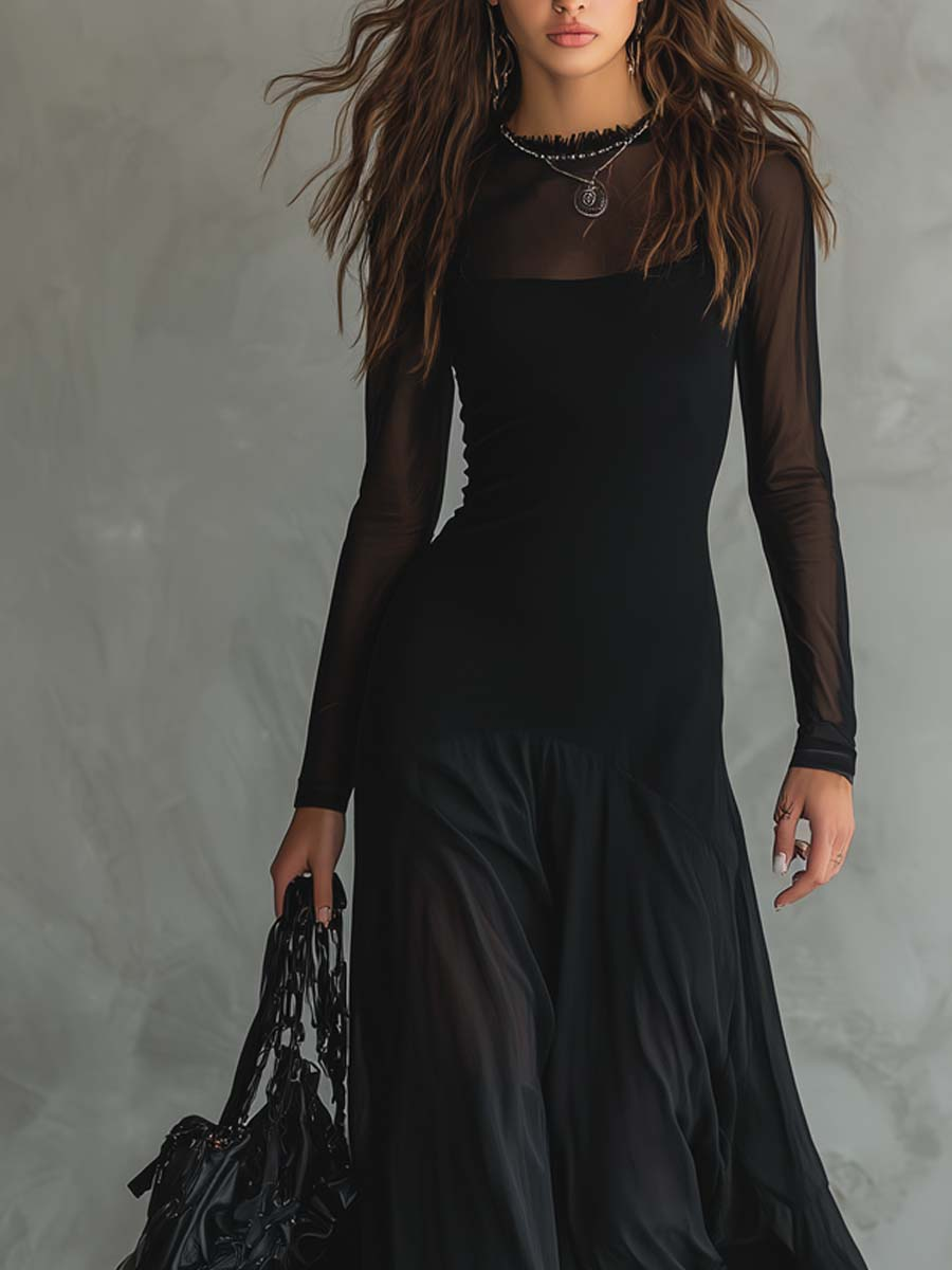 Neroa | Abito Maxi Ampio in Tulle Nero